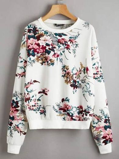 Drop Shoulder Floral Print Pullover | SHEIN EUR