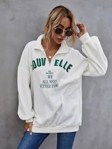 Slogan Graphic Oversized Thermal Lined Pullover | SHEIN EUR