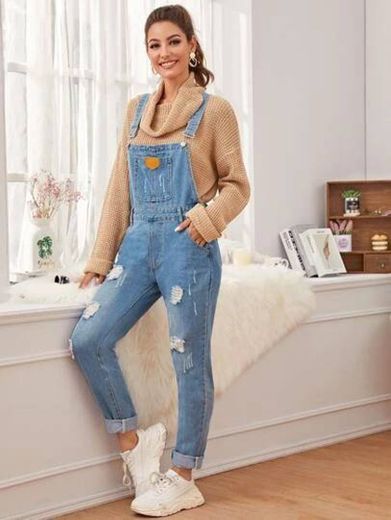 Ripped Pocket Front Denim Overall | SHEIN USA