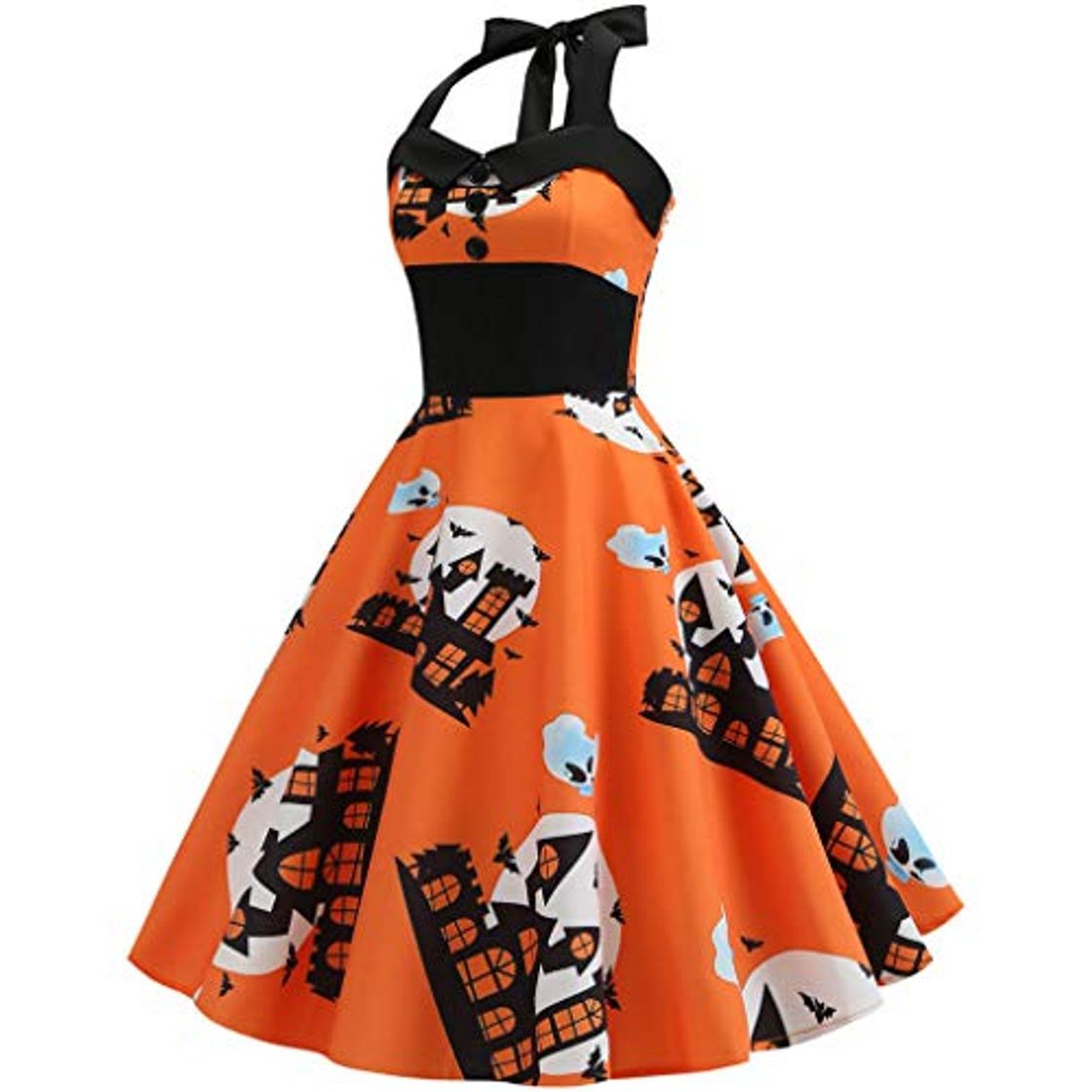 Moda COZOCO Vestido Estampado De Falda Vintage para Mujer Cuello Colgante Fiesta De Fiesta De Halloween S 2XL Vestido Oscilante