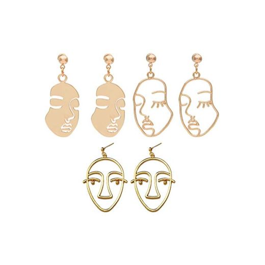 Pendientes faciales Set Abstract -3 Pair Gold Tone Hypoallergenic Dangle Stud Earrings