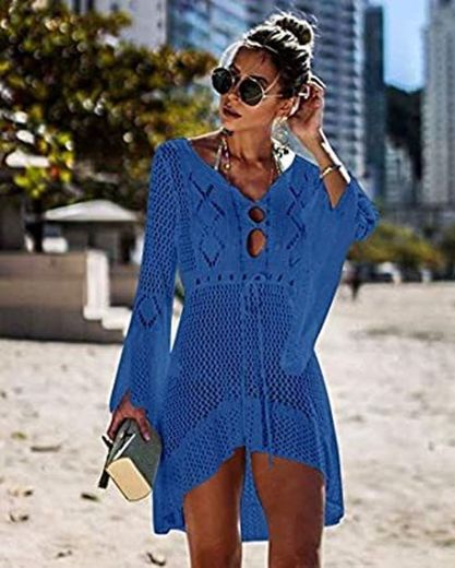 GUOQUNUP Falda De Playa Vestido De Crochet Blanco De Punto para Cubrir