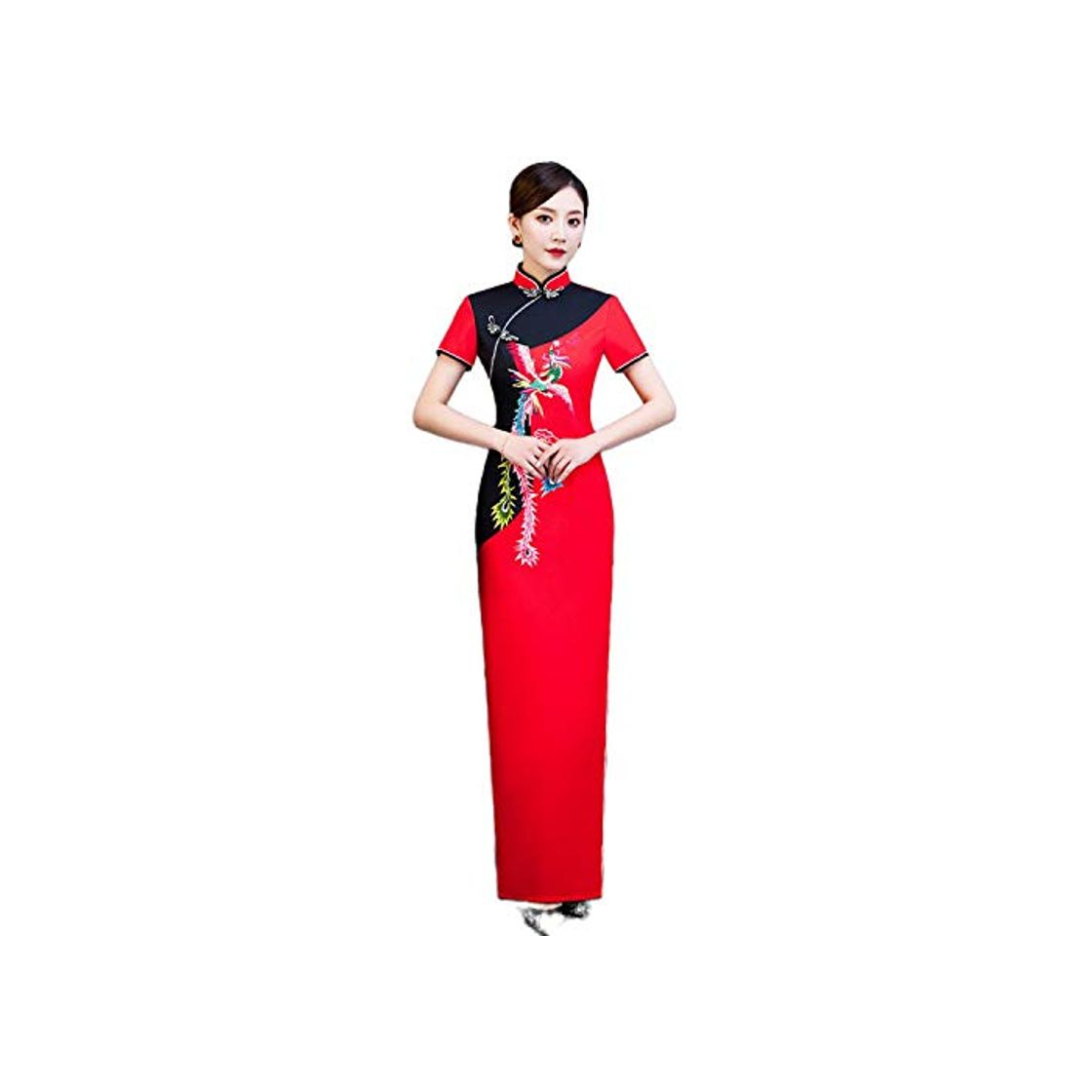 Fashion Vestidos novedad impresión flor mujeres satén qipao chino tradicional mandarín collar cheongsam sexy delgado vestido largo tamaño grande 5XL Vestisdos