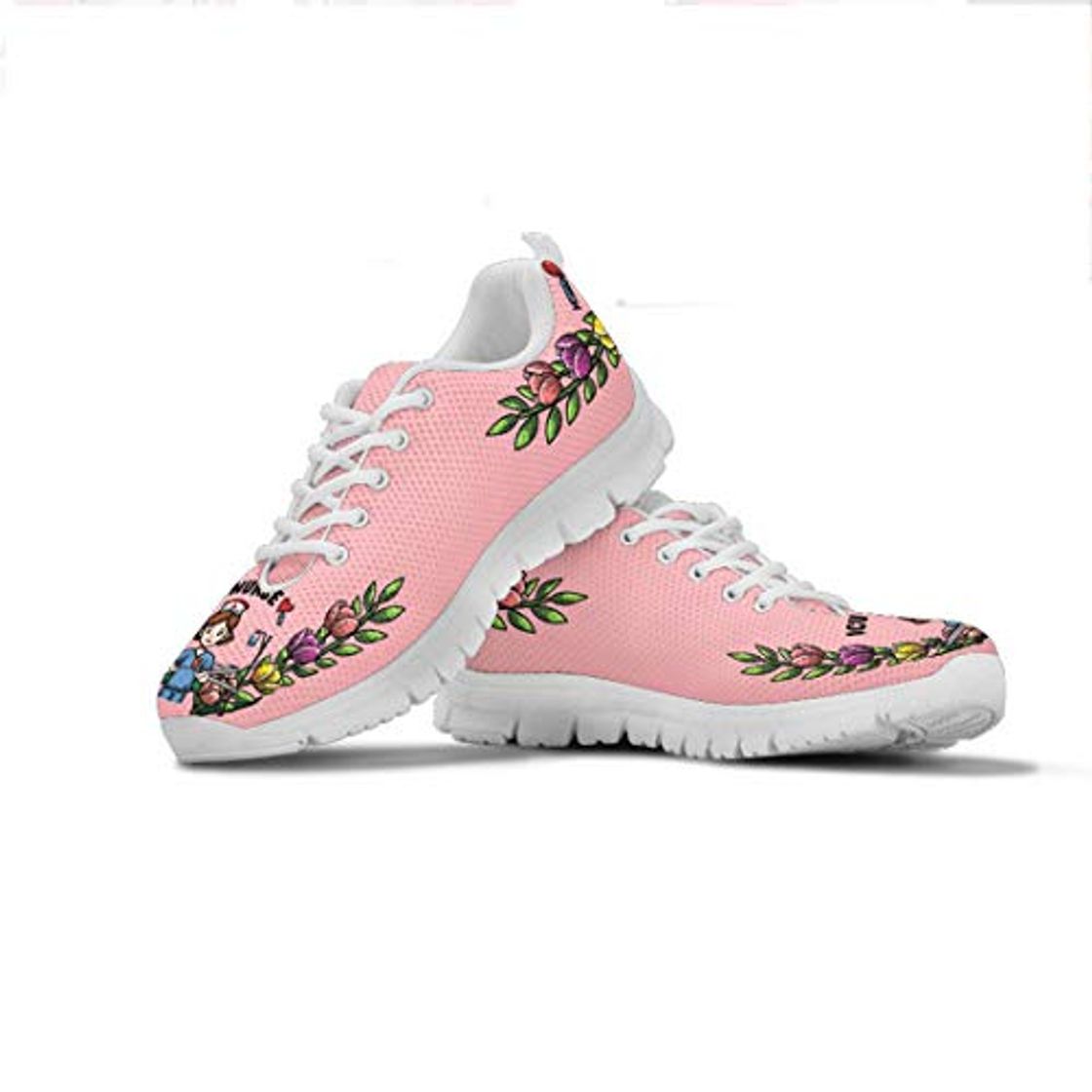 Social Agroupdream Zapatillas de Deportivos Running para Mujer Unisexo Zapatos De Feminino Fitness Gimnasia Sports Tenis con Cordones Nurse Enfermera Rosa Talla 40