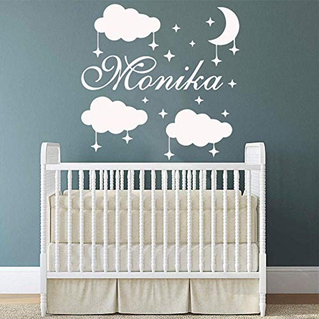 Social LovelyHomeWJ Nombre Personalizado Personalizado Estrellas Nubes Vinilo Etiqueta de la Pared calcomanías para niños habitación Pegatinas decoración Dormitorio decoração Quarto 57x58cm