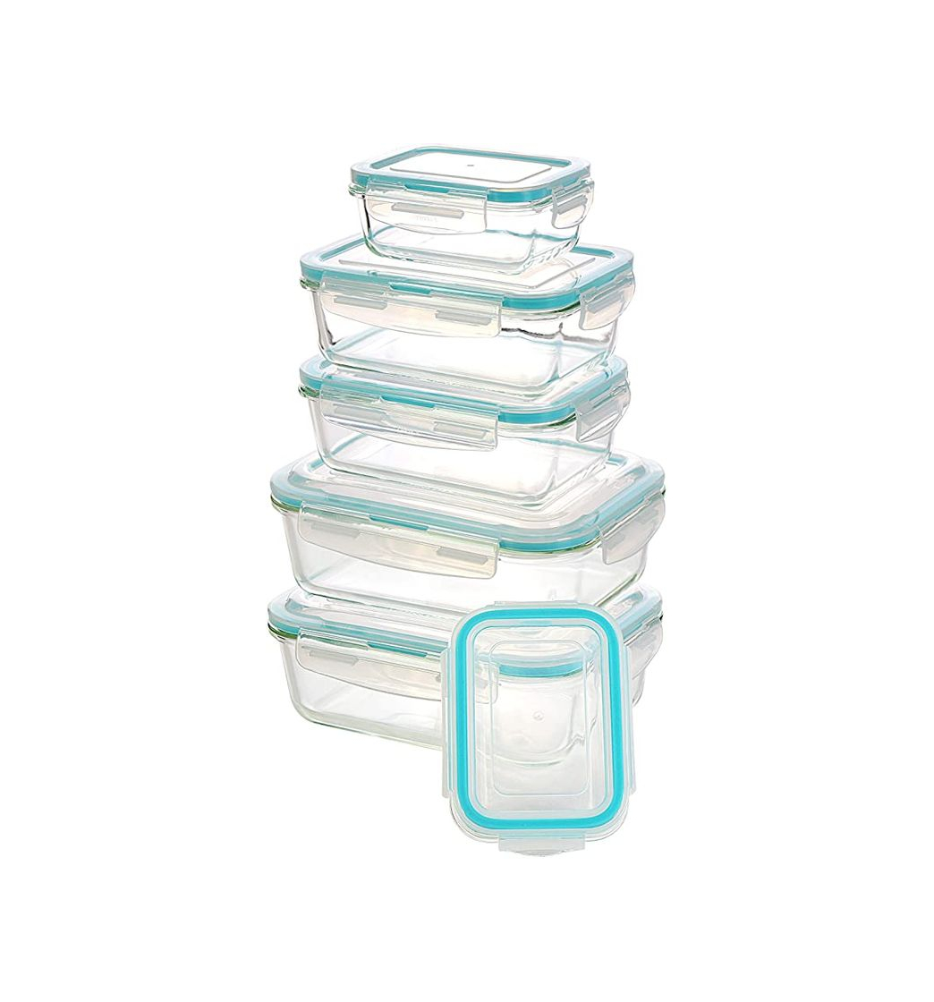 Home AmazonBasics - Recipientes de cristal para alimentos, con cierre 14 piezas (7