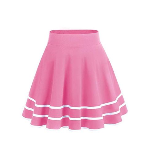 DRESSTELLS Falda Mujer Mini Corto Elástica Plisada Básica Multifuncional Coral