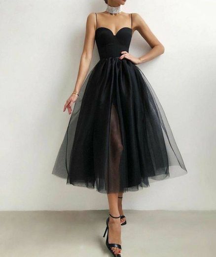 Black tulle short prol dress