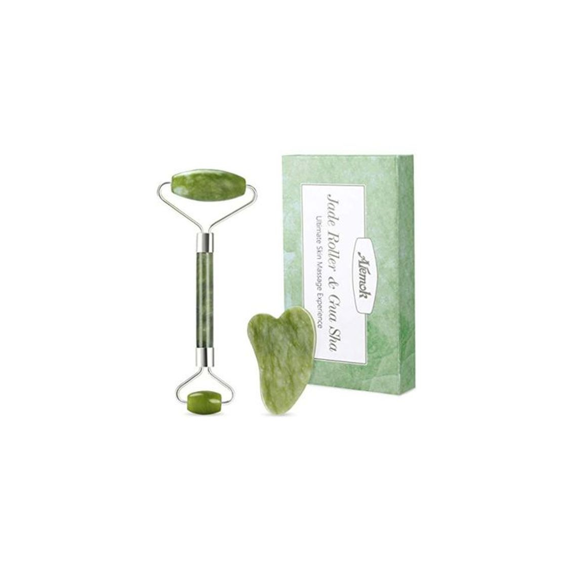 Belleza Aiemok Rodillo de Jade, Facial Masaje Piedra Gua Sha Jade, 100% Natural