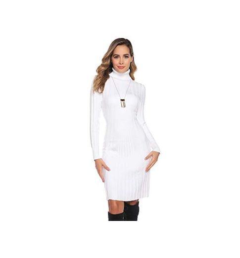 Hawiton Vestido de Punto para Mujer Vestido de Suéter de Cuello Alto de Manga Larga Vestido de Invierno de Punto con Cable Jerseys Largos