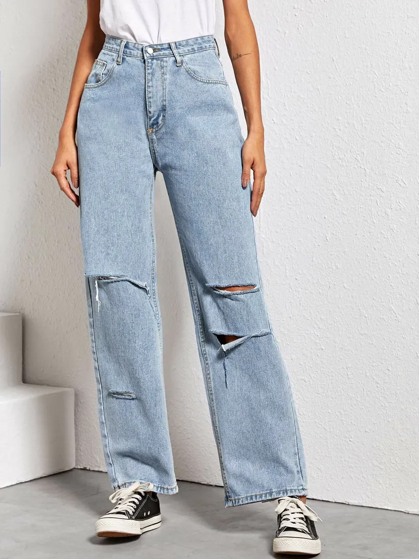 Book High Waisted Distressed Baggy Boyfriend Jeans | SHEIN EUR