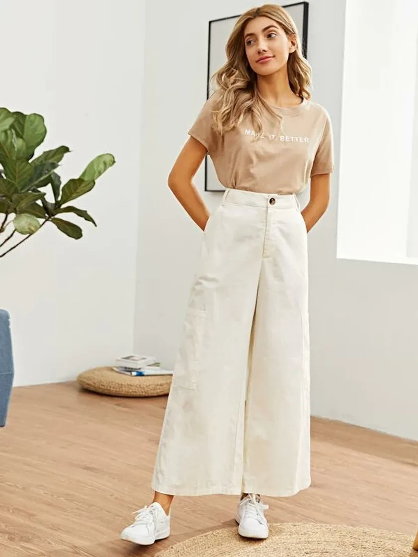 Fashion Wide Leg Patch Pocket Pants