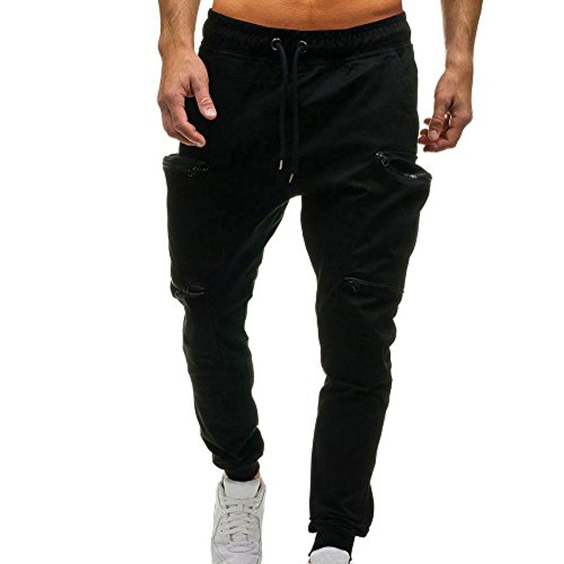 Social LANSKIRT_Pantalones de Trabajo Hombre Pantalones Deportivos con Cremallera y Bolsillos de Joggers