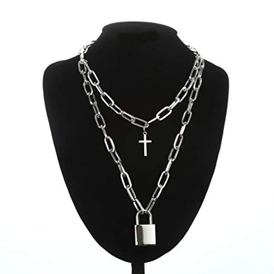 Social WDam Collar de Cadena en Capas Punk Fashion Cross Colgantes Mujeres Hombres