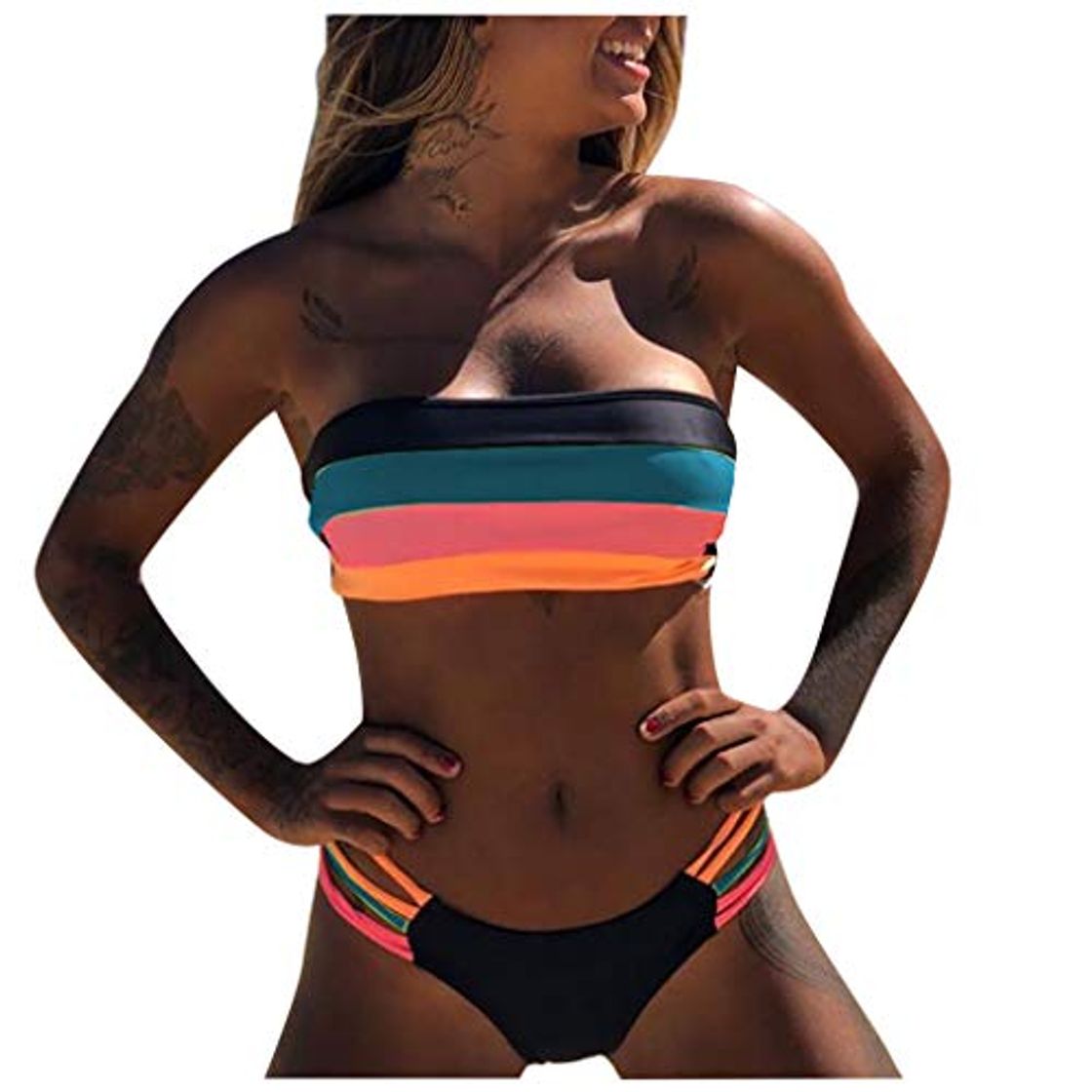 Moda TUDUZ Bikinis Mujer Conjunto De Rayas De Colores Tanga Braga Ropa Interior Sujetador Traje De Baño