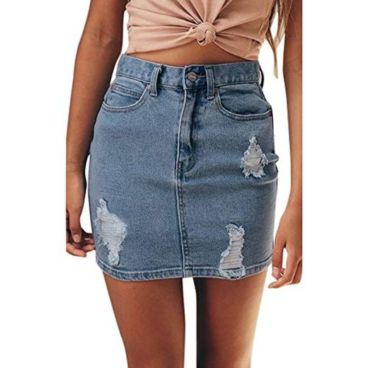 QLJ02 Jeans De Moda Falda De Las Mujeres De Cintura Alta Denim