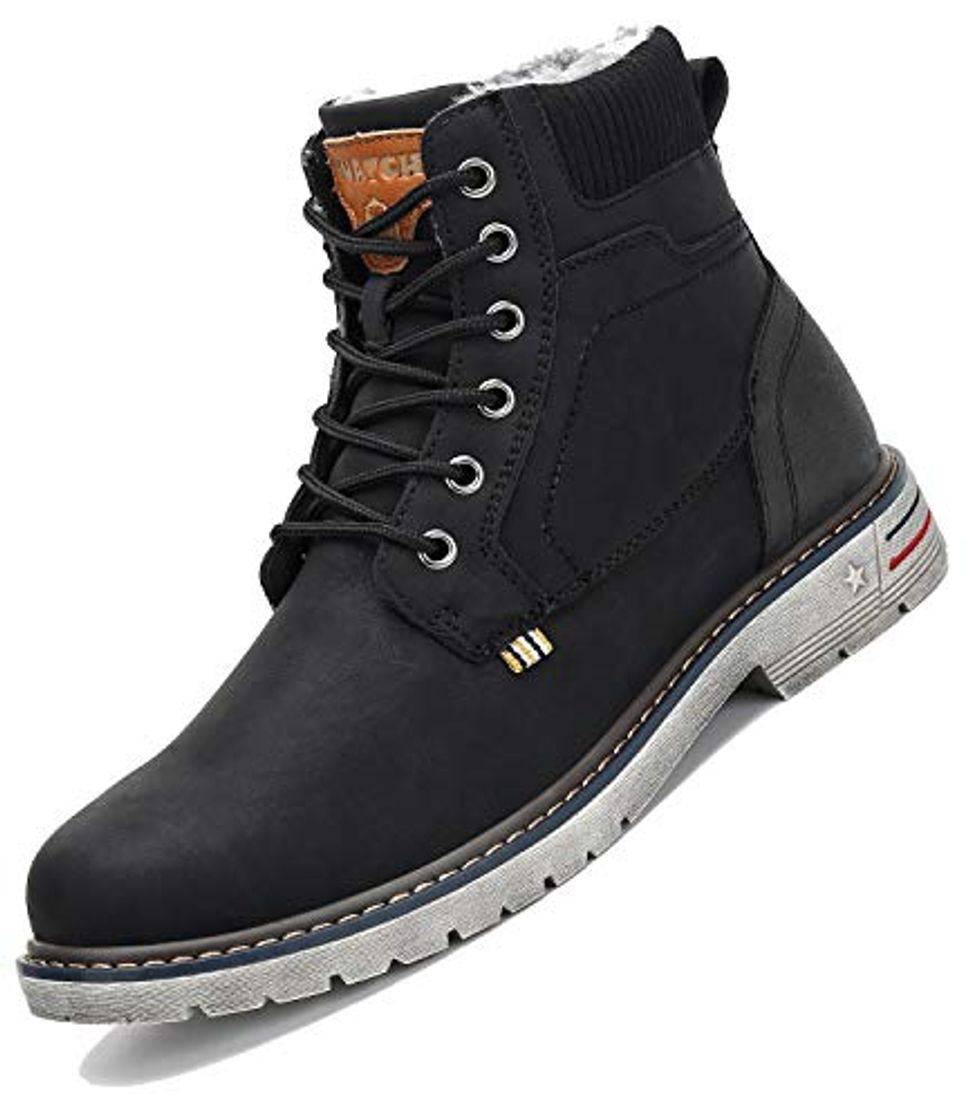 Moda Botas de Nieve Hombre Antideslizante Invierno Botines Calientes Trekking Aire Libre Zapatos Negro 42