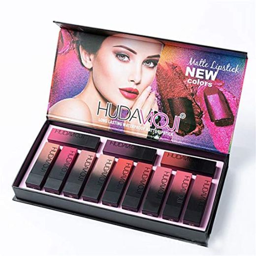 Set de maquillaje Lápiz labial Huda MOJI 12Pcs Lápices labiales Multicolores Taza antiadherente de larga duración Glamour Velvet Nutritivo Mate Lápiz labial hidratante suave Herramienta profesional