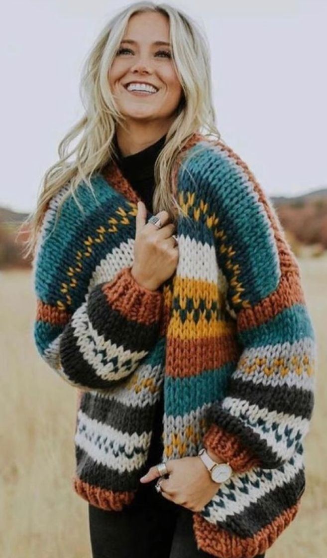 Blue striped knit cardigan