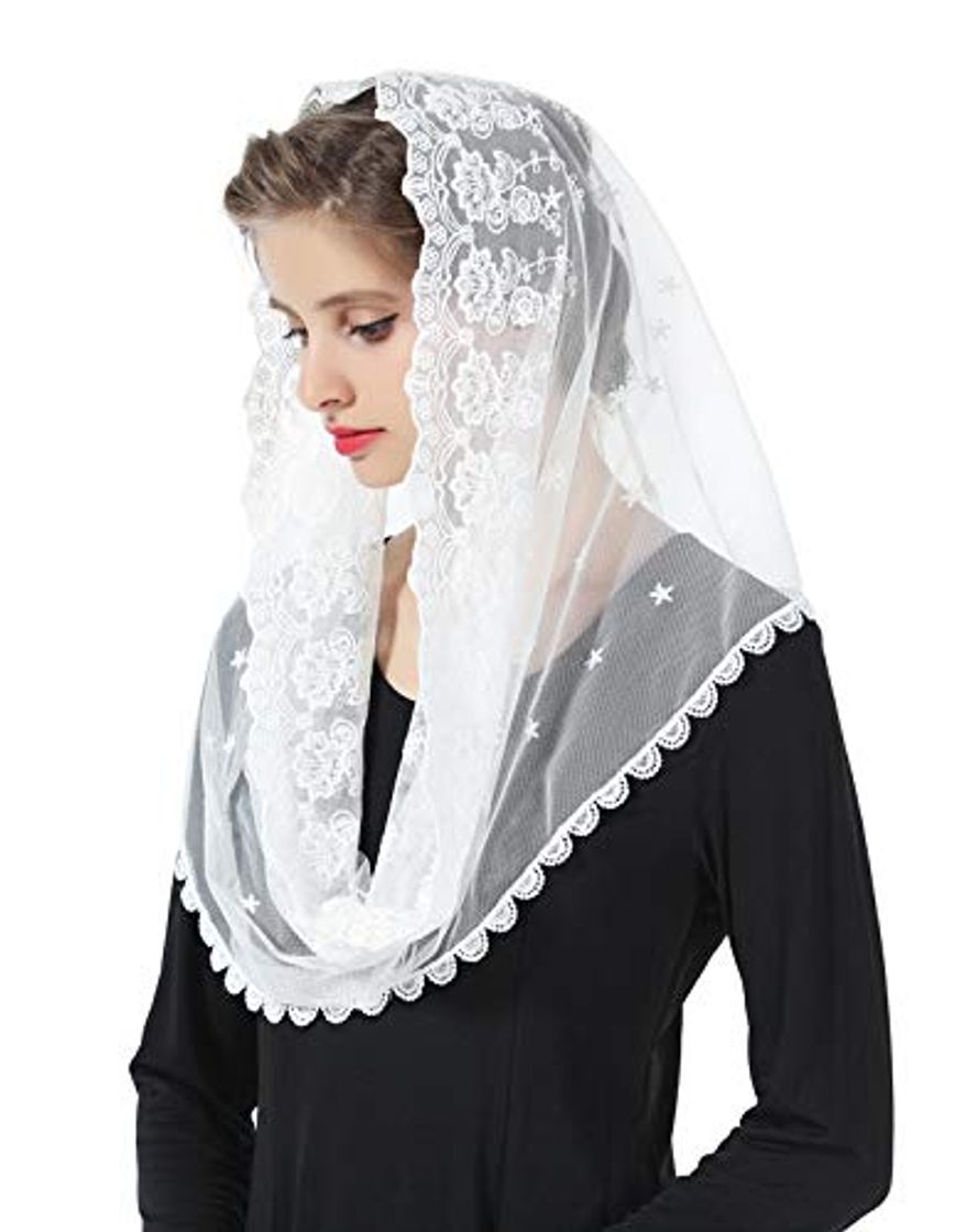 Moda Mantilla De Encaje Española Mujer Capilla Velo Pañuelo de Iglesia Católica Bordado Chal Bufanda Negra Blanca V104