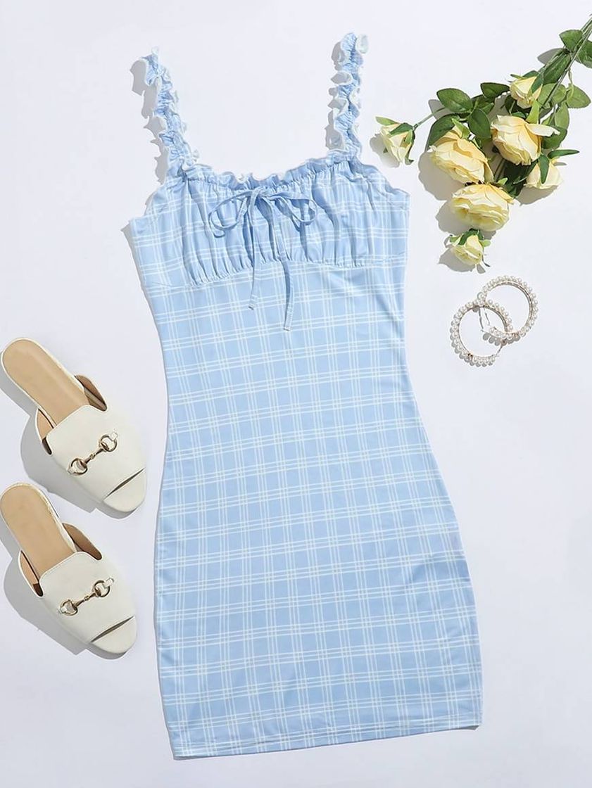 Social Vestido azul pastel xadrez 