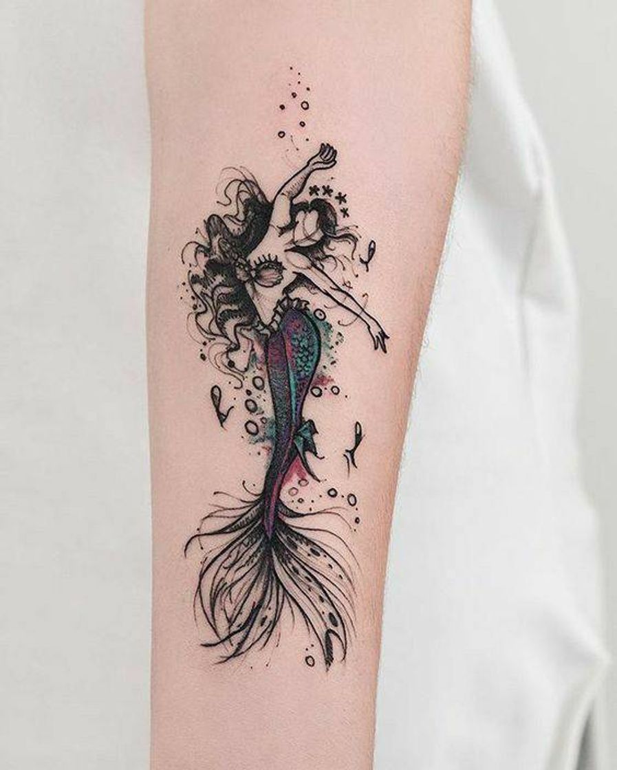 Moda Tatuagem colorida de sereia