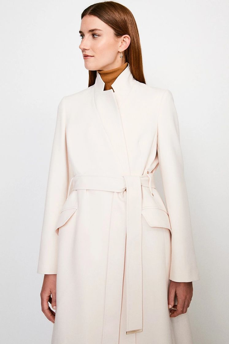 Moda Compact Stretch Notch Neck Belted Coat