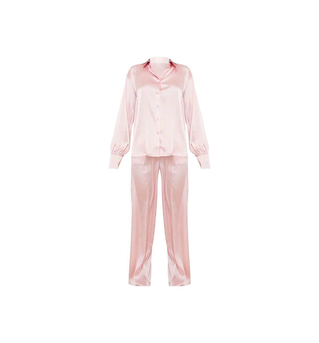 Moda Pink Oversized Long Satin PJ Set