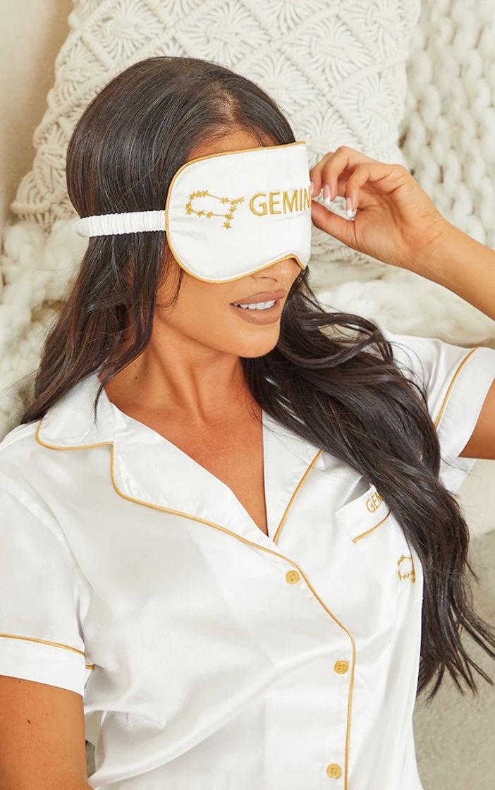 Moda Gemini Star Sign Embroidered Satin Short PJ Set with Eyemask