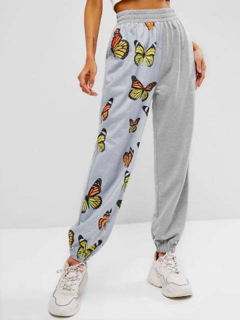 Fashion Pantalones Anchos Con Cintura Alta Y Estampado De Mariposa