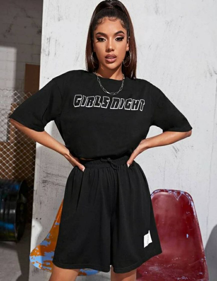 Fashion Shein: conjunto preto bem estiloso, blusa e shots