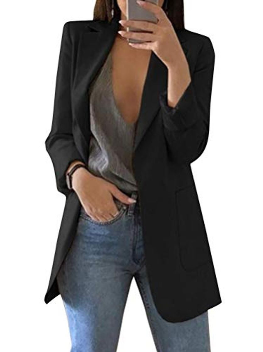 Fashion Minetom Mujer Manga Larga Blazer Elegante Oficina Negocios Parte OL Traje De Chaqueta Sólido Slim Fit Abrigo Cardigan Outwear Top A Negro ES 38