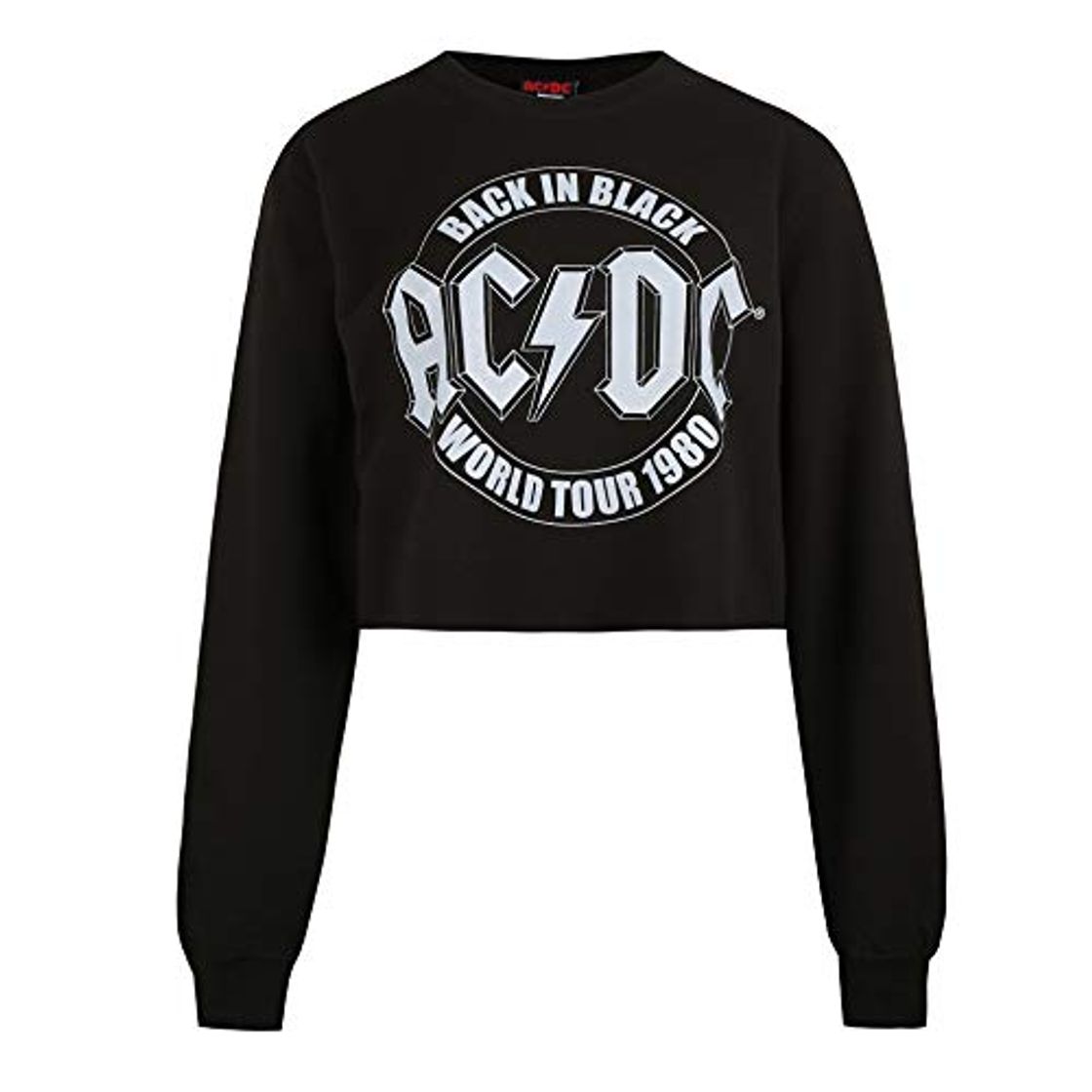 Fashion AC/DC Tour Emblem Cropped Sweatshirt Sudadera, Negro