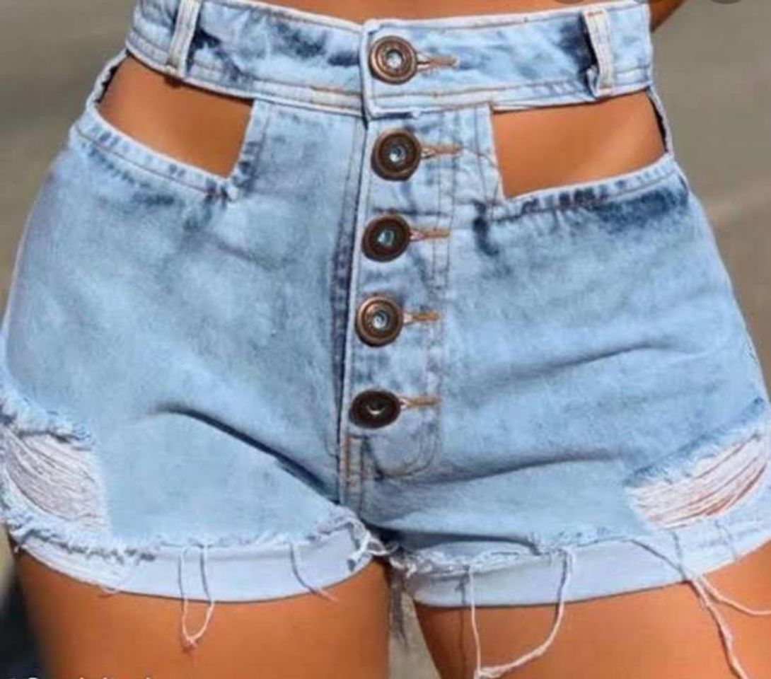 Moda Short  jeans feminino , cintura alta , com detalhes bolso nu