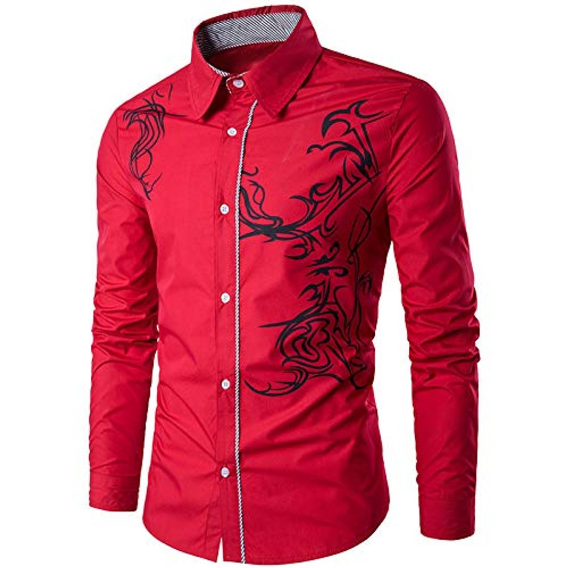 Moda Jinyuan Camisa De Hombre Spring New Men's Fashion Dragon Print Slim Fit Casual Social Business Camisa De Manga Larga Marca Vino Tinto 2XL