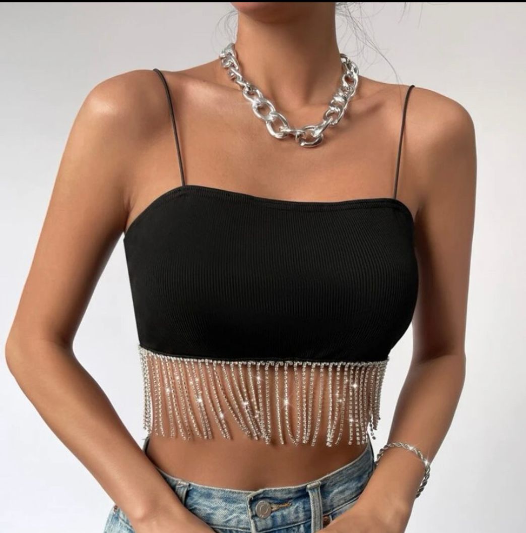 Top Cami cortado strass