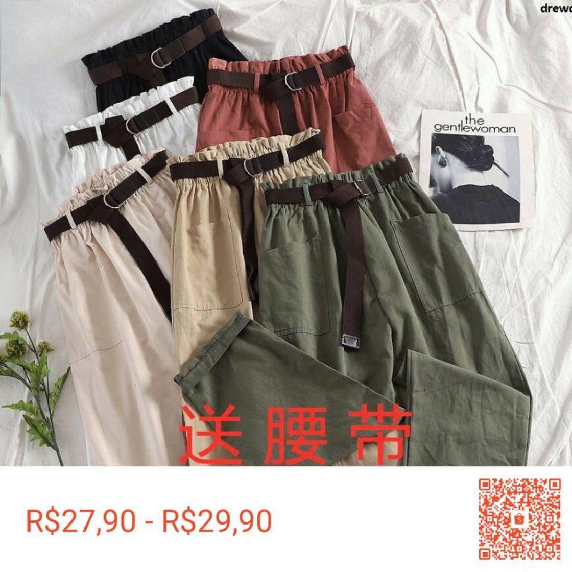 Moda  Calça De Cintura Larga Feminina Coreana 