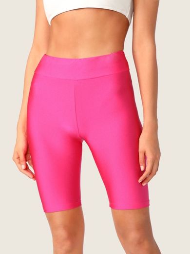 Shorts circulos de cintura elastica rosada neón 