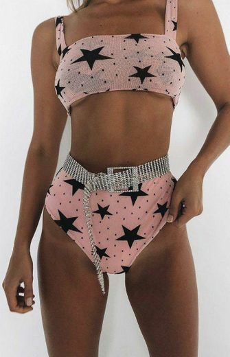 JFan Mujer Conjuntos de Bikini Rayas con Un Hombro Traje de Baño Estampado Anudado Tiras Tanga Braga Bikini Lado Anudado Bañador Atractivo de Dos Piezas