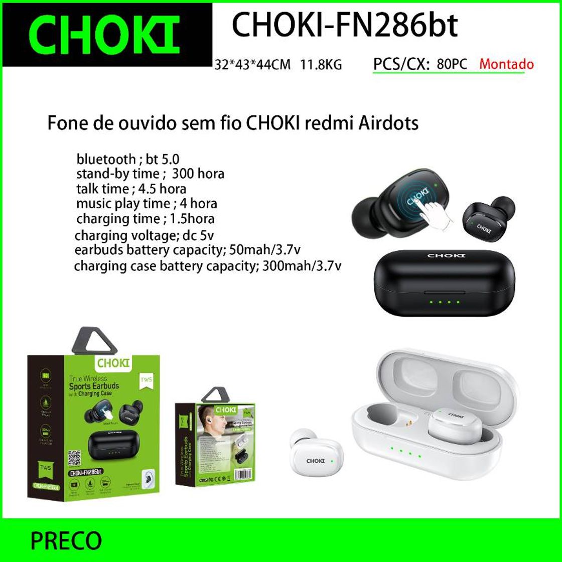 Moda CHOKI-FN286BT FONE DE OUVIDO SEM FIO CHOKI, VIA ...