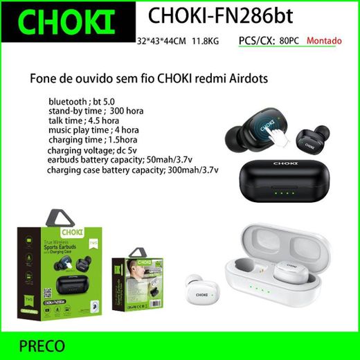 CHOKI-FN286BT FONE DE OUVIDO SEM FIO CHOKI, VIA ...