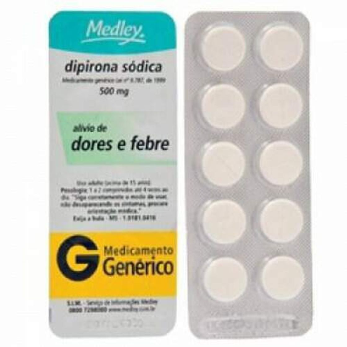 Moda Dipirona Sódica 500mg Genérico Medley 10 Comprimidos ...