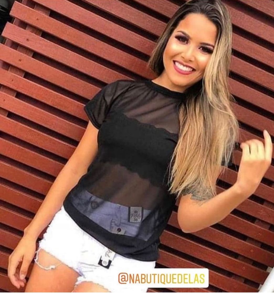 Moda Blusa preta transparente 