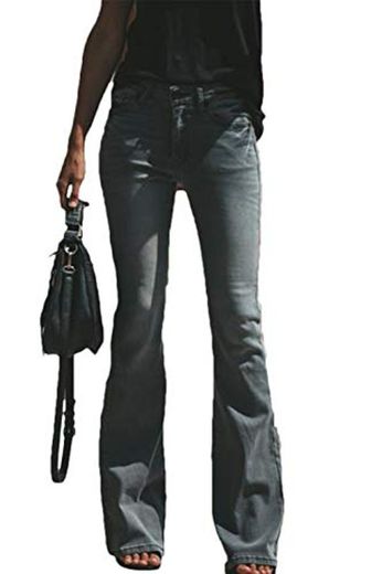 Suvimuga Mujer Vaqueros Acampanados Pantalones Largos Elástico Cintura Alta Retro Flared Jeans Negro S