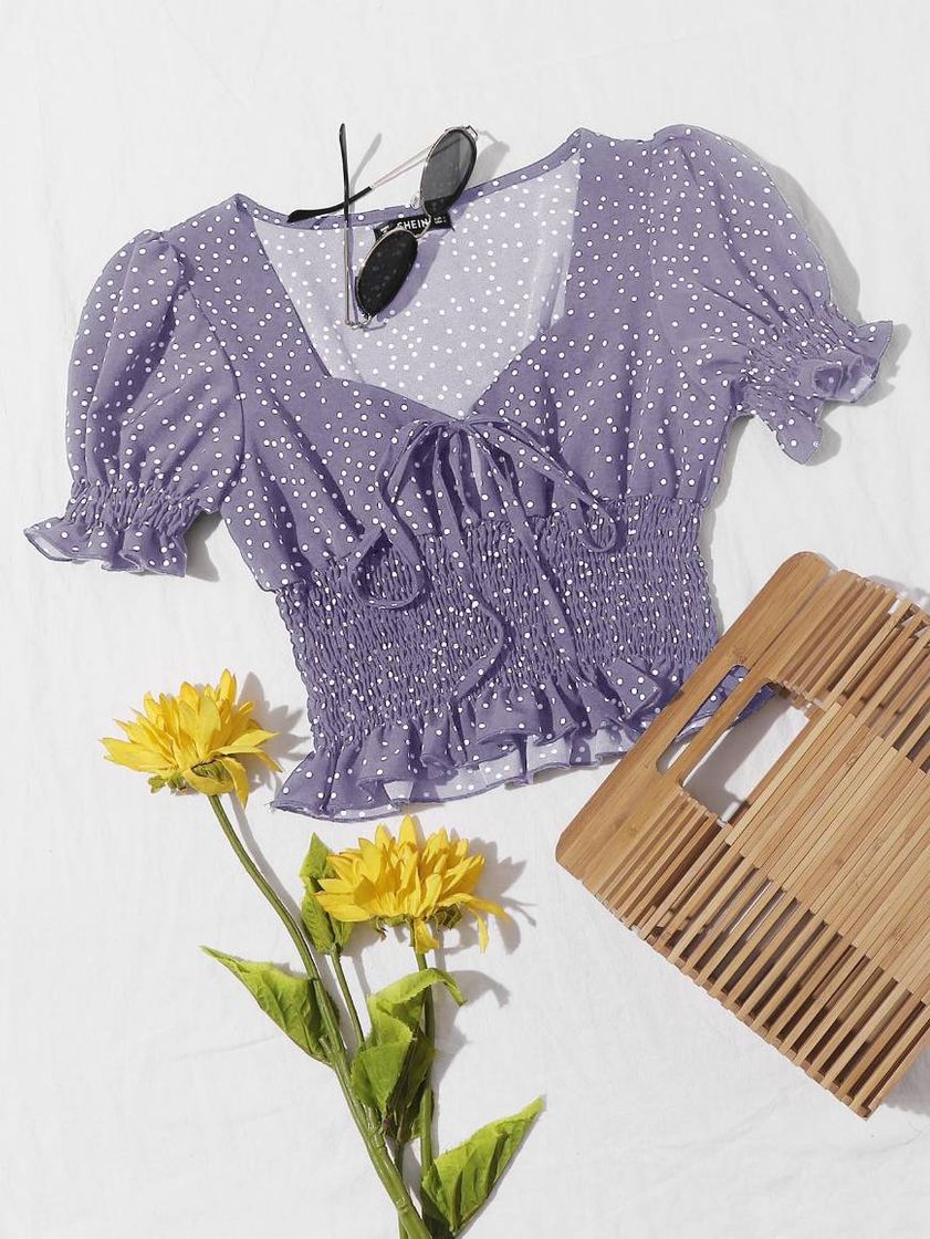 Fashion SHEIN Roxo Lilás Babado Bolinhas Boho Blusa