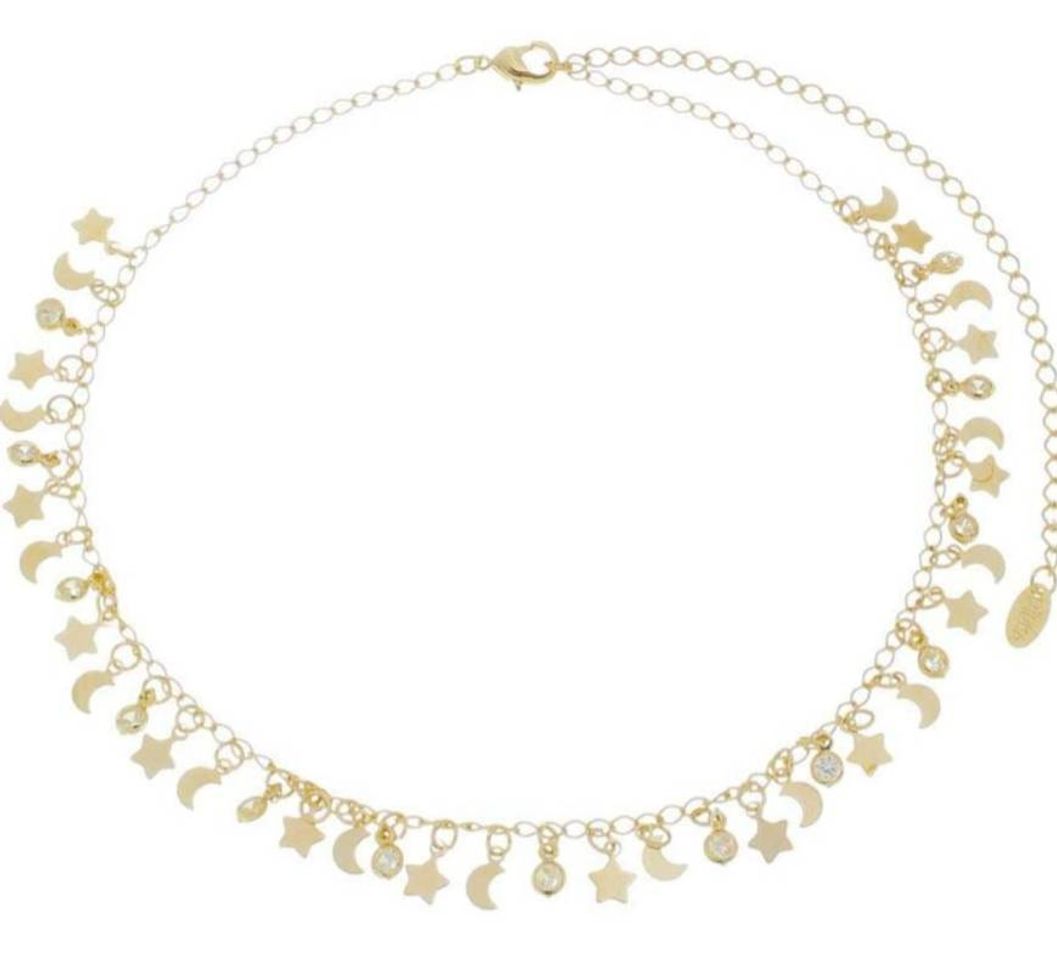 Fashion Choker Piuka Isa Mini Lua e Estrela Zircônia Folheado a Ouro