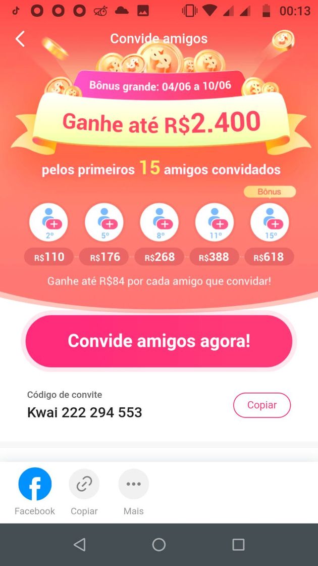 Moda Meu código de convite do kwai 🤗