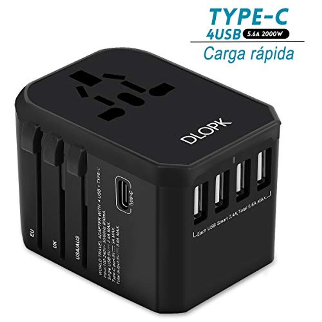 DLOPK Adaptador de Viaje Universal con 4 Puertos USB