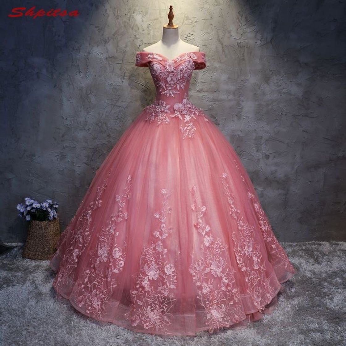 Social Vestido debutante com bordado de flores rosa