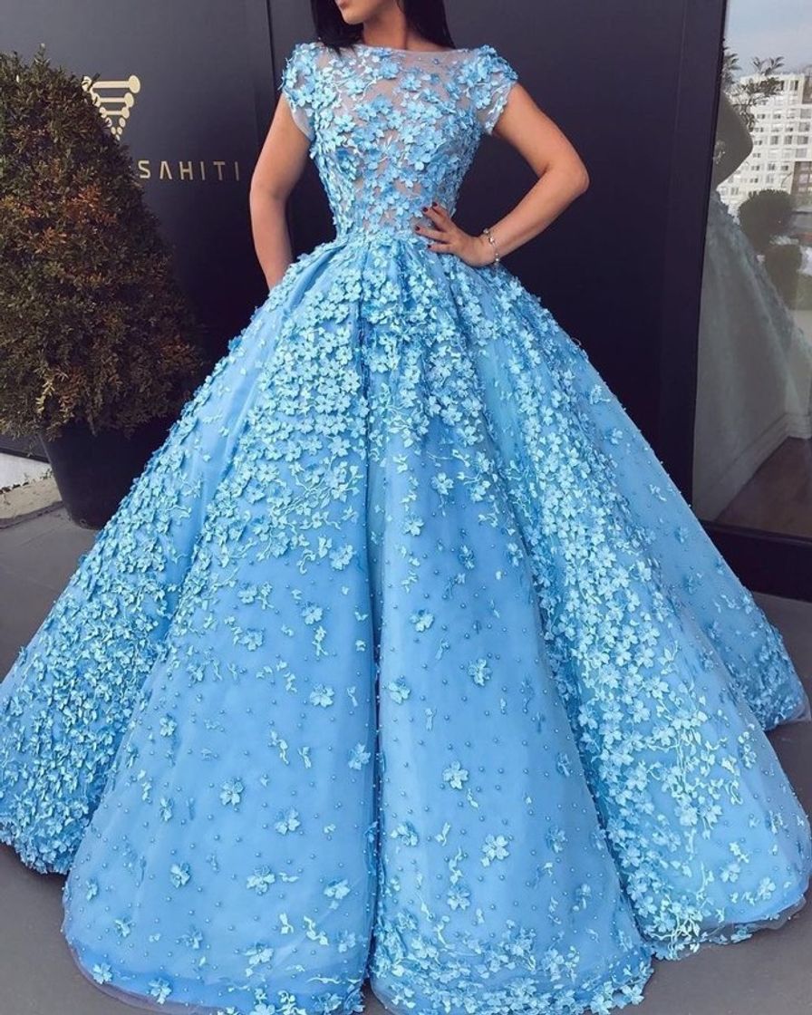 Social Vestido 15 anos azul com mini flores 